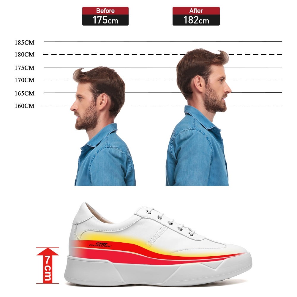 Chamaripa weißer Ledersneaker mit Schnürung +7 cm